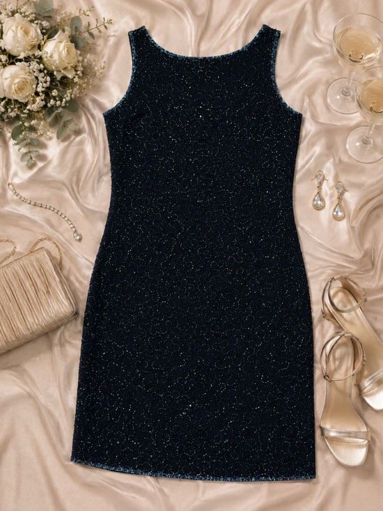 Vintage Dresses & Skirts - Vintage Sleeveless Beaded Sheath Dress